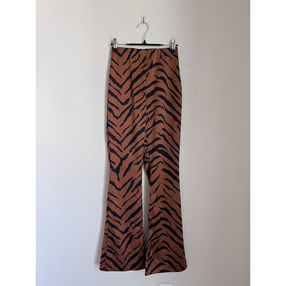 Zara Zebra High-Waist Satin Flare Leg Pant in Brown/Black Size XS